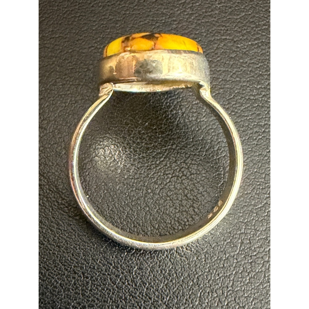 Sterling Silver Ring Turquoise Honey Dahlia Yellow Southwest Bezel 925 Size 7.5 - Picture 5 of 11